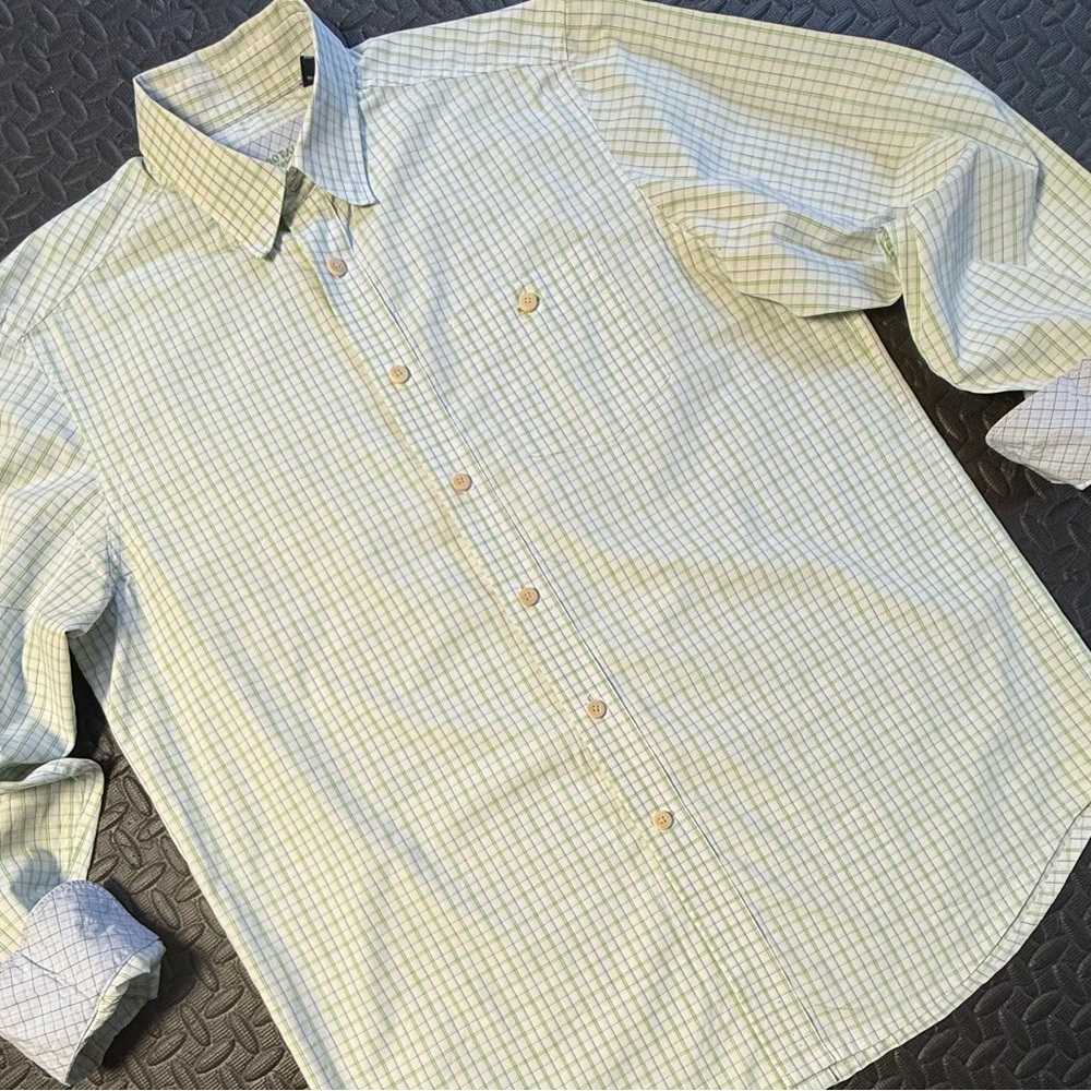 Indigo Palms Spring Green Plaid Men's Button Down Cotton Shirt Size Large